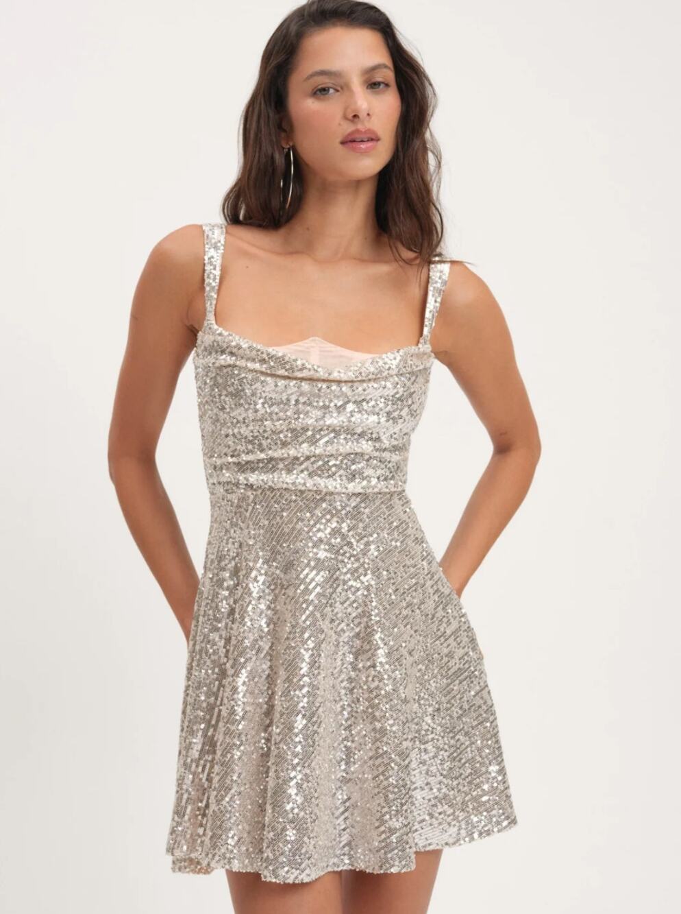 FOR LOVE & LEMONS Candice Mini Dress Sequin Silver Sz S NWT $289 {3O28}